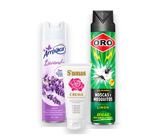 Insecticide Oro, désodorisant Arrixaca Lavanda et crème S'nonas distribués par SNAD